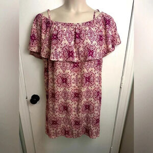 Massini Women Size 3X Cold Shoulder Sheath Dress/Beige/Burgundy Print #1167